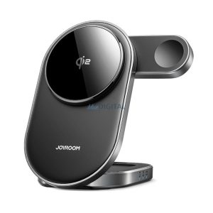JOYROOM JR-W17 asztali töltőállvány 3in1 (15W, gyorstöltő, wireless, MagSafe, Airpods, Apple Watch töltő) FEKETE Apple Watch Series 11 42mm, Watch Series 11 46mm, Watch Ultra 3 49mm