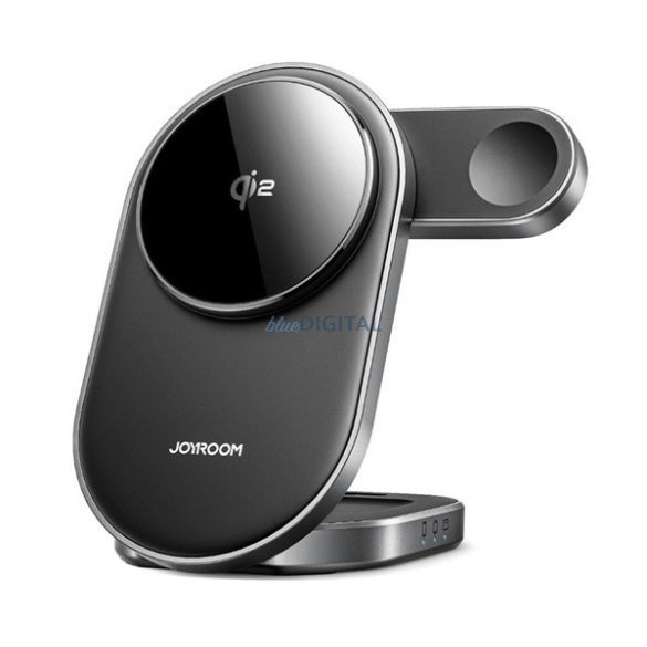 JOYROOM JR-W17 asztali töltőállvány 3in1 (15W, gyorstöltő, wireless, MagSafe, Airpods, Apple Watch töltő) FEKETE Apple Watch Series 11 42mm, Watch Series 11 46mm, Watch Ultra 3 49mm