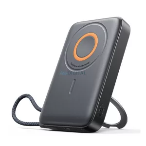 JOYROOM vésztöltő Type-C aljzat (10000mAh, 22.5W, gyorstöltő, LED jelzés, kitámasztó + fix Type-C kábel) FEKETE