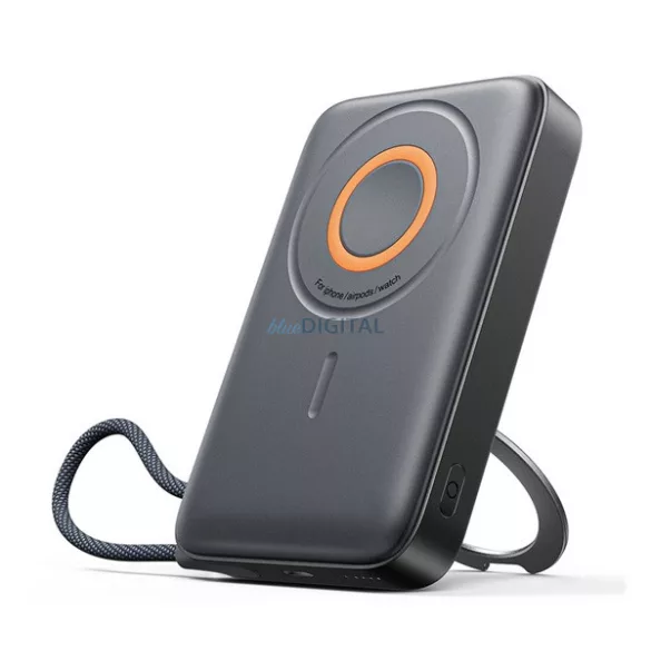 JOYROOM vésztöltő Type-C aljzat (10000mAh, 22.5W, gyorstöltő, LED jelzés, kitámasztó + fix Type-C kábel) FEKETE