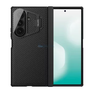 NILLKIN CAMSHIELD PROP szilikon telefonvédő (ütésállóság, átlátszó kameravédő, kitámasztó, csíkos) FEKETE Samsung Galaxy Z Fold7 (SM-F966)
