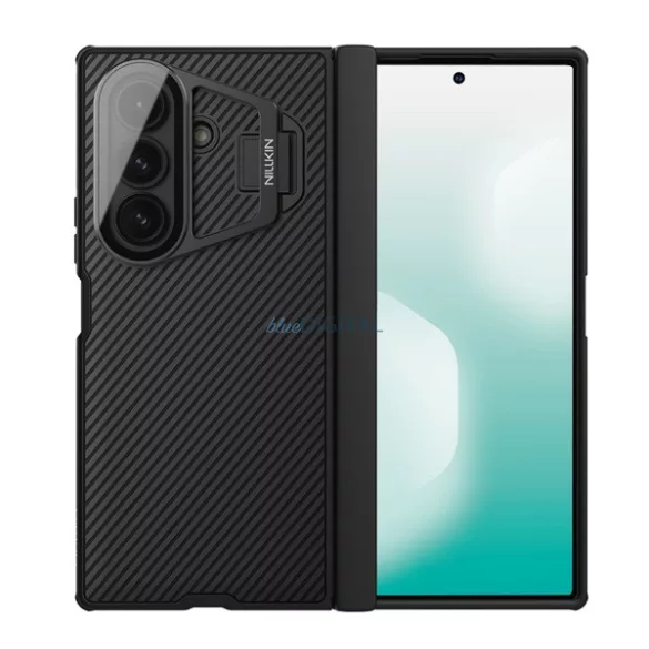 NILLKIN CAMSHIELD PROP szilikon telefonvédő (ütésállóság, átlátszó kameravédő, kitámasztó, csíkos) FEKETE Samsung Galaxy Z Fold7 (SM-F966)