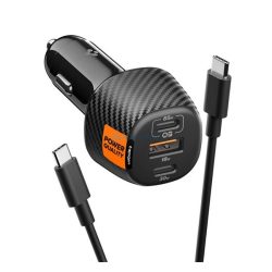   SPIGEN ESSENTIAL EV1133 autós töltő USB+2 Type-C aljzat (113W, PD gyorstöltő 3.0 + Type-C kábel) FEKETE