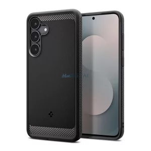 SPIGEN RUGGED ARMOR szilikon telefonvédő (ütésállóság, légpárnás sarok, karbon minta) FEKETE Samsung Galaxy S25 FE (SM-S731)