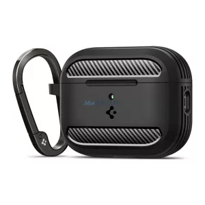 SPIGEN RUGGED ARMOR szilikon tok (ütésállóság, karabíner, karbon minta) FEKETE Apple AirPods Pro 3