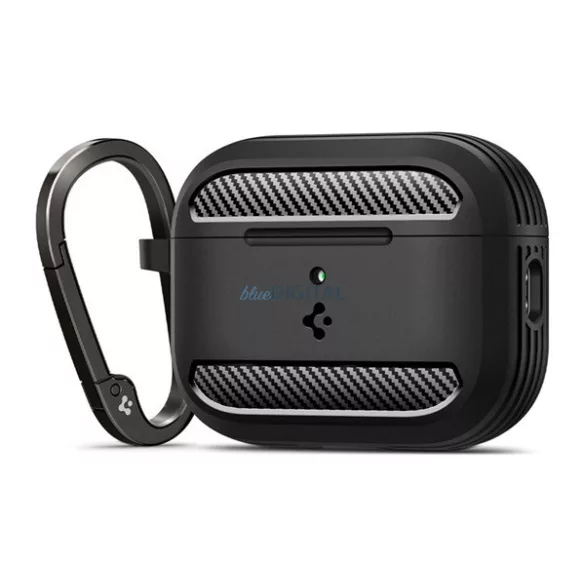 SPIGEN RUGGED ARMOR szilikon tok (ütésállóság, karabíner, karbon minta) FEKETE Apple AirPods Pro 3