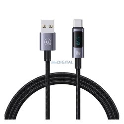   USAMS SUFENG adatkábel (USB - Type-C, 66W, gyorstöltő, 120cm, LED kijelző) SÖTÉTSZÜRKE