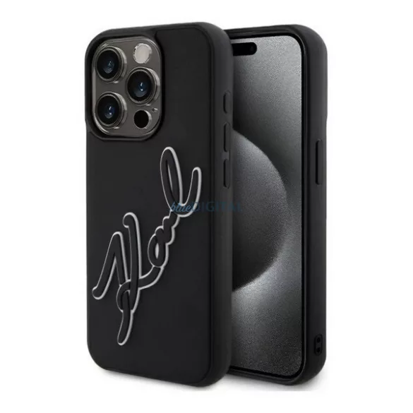 KARL LAGERFELD 3D RUBBER SIGNATURE szilikon telefonvédő (ütésállóság, 3D) FEKETE Apple iPhone 15 Pro