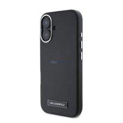   KARL LAGERFELD FW METAL PLATE MAGSAFE szilikon telefonvédő (ütésállóság, ECO bőr hatású hátlap, MagSafe) FEKETE Apple iPhone 16