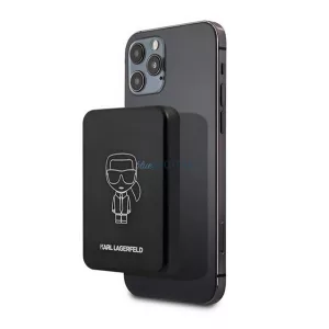 KARL LAGERFELD IKONIK vésztöltő Type-C aljzat (3000mAh, 5W, wireless, MagSafe, LED jelzés) FEKETE