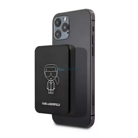KARL LAGERFELD IKONIK vésztöltő Type-C aljzat (3000mAh, 5W, wireless, MagSafe, LED jelzés) FEKETE