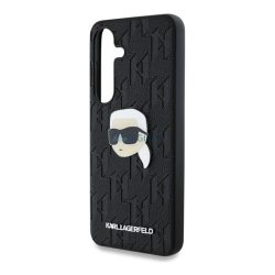   KARL LAGERFELD LEATHER MONOGRAM PIN LOGO KARL HEAD szilikon telefonvédő (ütésállóság, bőr hatású hátlap) FEKETE Samsung Galaxy S25 (SM-S931)