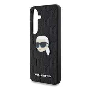 KARL LAGERFELD LEATHER MONOGRAM PIN LOGO KARL HEAD szilikon telefonvédő (ütésállóság, bőr hatású hátlap) FEKETE Samsung Galaxy S25 (SM-S931)