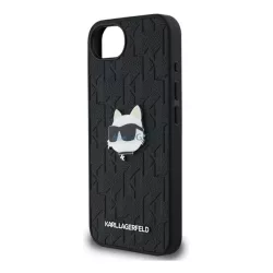   KARL LAGERFELD MONOGRAM CHOUPETTE HEAD PIN szilikon telefonvédő (ütésállóság, bőr hatású hátlap, MagSafe) FEKETE Apple iPhone 16e