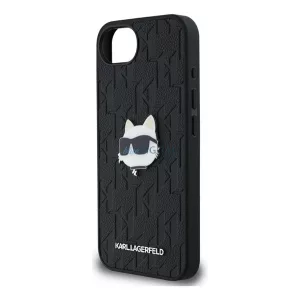 KARL LAGERFELD MONOGRAM CHOUPETTE HEAD PIN szilikon telefonvédő (ütésállóság, bőr hatású hátlap, MagSafe) FEKETE Apple iPhone 16e