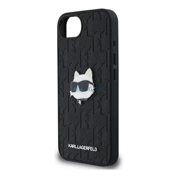 KARL LAGERFELD MONOGRAM CHOUPETTE HEAD PIN szilikon telefonvédő (ütésállóság, bőr hatású hátlap, MagSafe) FEKETE Apple iPhone 16e