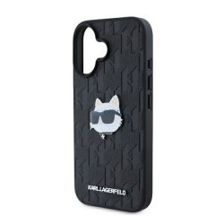   KARL LAGERFELD MONOGRAM CHOUPETTE HEAD PIN szilikon telefonvédő (ütésállóság, bőr hatású hátlap, MagSafe) FEKETE Apple iPhone 16