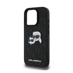   KARL LAGERFELD MONOGRAM KARL & CHOUPETTE HEAD PIN szilikon telefonvédő (ütésállóság, bőr hatású hátlap) FEKETE Apple iPhone 16 Pro
