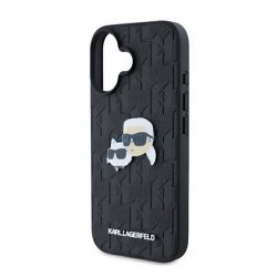   KARL LAGERFELD MONOGRAM KARL & CHOUPETTE HEAD PIN szilikon telefonvédő (ütésállóság, bőr hatású hátlap) FEKETE Apple iPhone 16