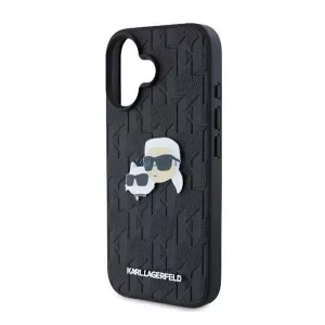 KARL LAGERFELD MONOGRAM KARL & CHOUPETTE HEAD PIN szilikon telefonvédő (ütésállóság, bőr hatású hátlap) FEKETE Apple iPhone 16