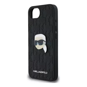 KARL LAGERFELD MONOGRAM KARL HEAD PIN szilikon telefonvédő (ütésállóság, bőr hatású hátlap, MagSafe) FEKETE Apple iPhone 16e