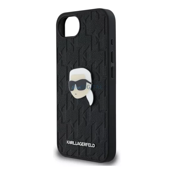 KARL LAGERFELD MONOGRAM KARL HEAD PIN szilikon telefonvédő (ütésállóság, bőr hatású hátlap, MagSafe) FEKETE Apple iPhone 16e