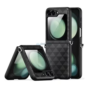 DUX DUCIS FITT műanyag telefonvédő (ütésállóság, bőr hatású hátlap, háromszög) FEKETE Samsung Galaxy Z Flip7 FE (SM-F761), Galaxy Z Flip6 (SM-F741)
