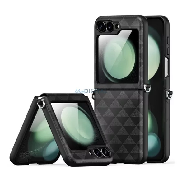 DUX DUCIS FITT műanyag telefonvédő (ütésállóság, bőr hatású hátlap, háromszög) FEKETE Samsung Galaxy Z Flip7 FE (SM-F761), Galaxy Z Flip6 (SM-F741)