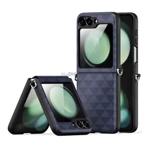 DUX DUCIS FITT műanyag telefonvédő (ütésállóság, bőr hatású hátlap, háromszög) SÖTÉTKÉK Samsung Galaxy Z Flip7 FE (SM-F761), Galaxy Z Flip6 (SM-F741)