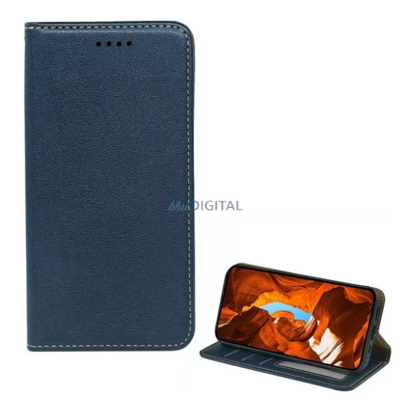 Tok álló, bőr hatású (FLIP, oldalra nyíló, asztali tartó, RFID, prémium) SÖTÉTKÉK T Phone 3 5G