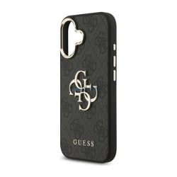   GUESS 4G BIG CLASSIC LOGO szilikon telefonvédő (ütésállóság, bőr hatású hátlap) FEKETE/ARANY Apple iPhone 17