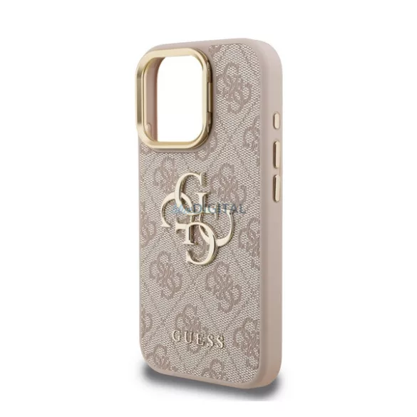 GUESS 4G METAL LOGO STAND műanyag telefonvédő (ütésállóság, bőr hatású hátlap, kitámasztó) RÓZSASZÍN Apple iPhone 16 Pro