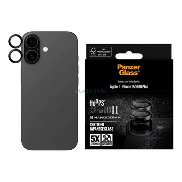 PANZERGLASS HOOPS CERAMIC II kameravédő üveg (9H + segédkeret) FEKETE Apple iPhone 17, iPhone 16 Plus, iPhone 16