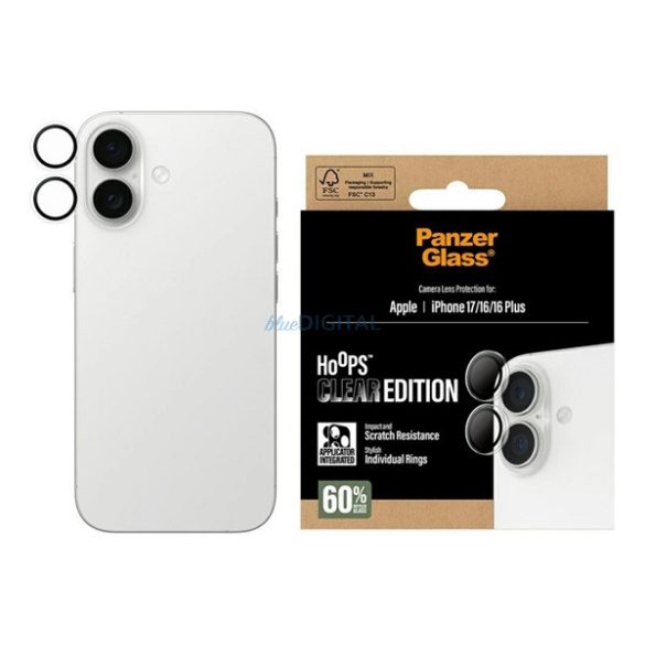 PANZERGLASS HOOPS CERAMIC kameravédő üveg (9H + segédkeret) ÁTLÁTSZÓ Apple iPhone 17, iPhone 16 Plus, iPhone 16