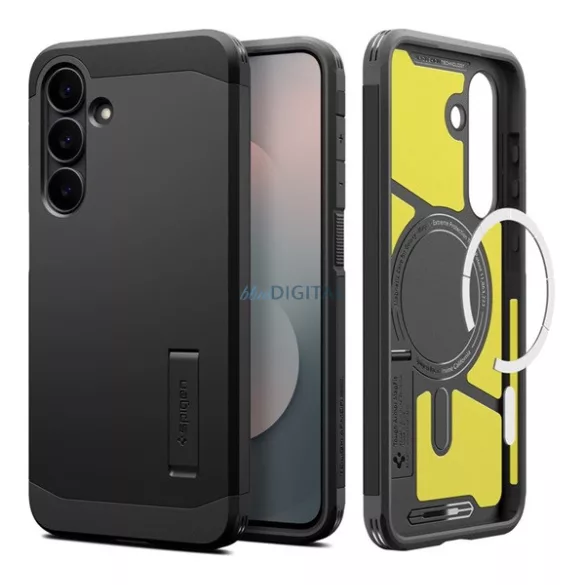SPIGEN TOUGH ARMOR MAG műanyag telefonvédő (ütésállóság, kitámasztó, MagSafe) FEKETE Samsung Galaxy S25 FE (SM-S731)