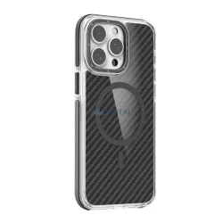   Szilikon telefonvédő (ütésállóság, légpárnás sarok, karbon minta, wireless, MagSafe) FEKETE Apple iPhone 16e