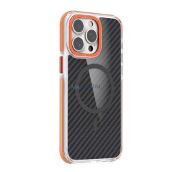   Szilikon telefonvédő (ütésállóság, légpárnás sarok, karbon minta, wireless, MagSafe) NARANCSSÁRGA Apple iPhone 17