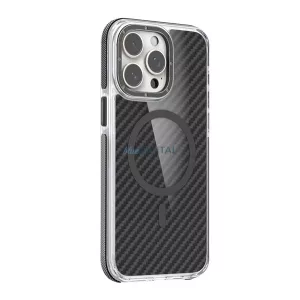 Szilikon telefonvédő (ütésállóság, légpárnás sarok, karbon minta, wireless, MagSafe) SÖTÉTSZÜRKE Apple iPhone 16e