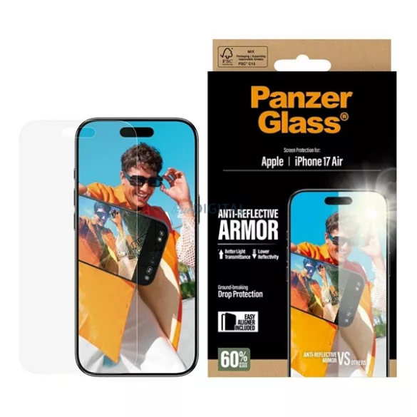 PANZERGLASS ANTI-REFLECTIVE ARMOR EASYALIGNER képernyővédő üveg (tükröződésmentes + segédkeret) ÁTLÁTSZÓ Apple iPhone Air