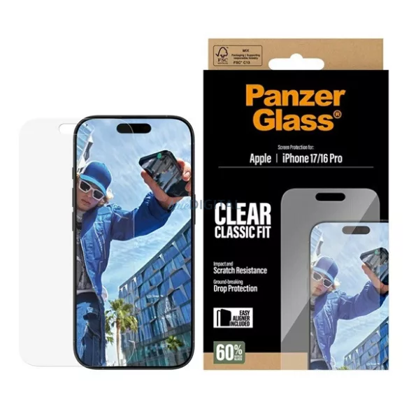 PANZERGLASS CLASSIC FIT EASYALIGNER képernyővédő üveg (oleofób réteg + segédkeret) ÁTLÁTSZÓ Apple iPhone 16 Pro, iPhone 17