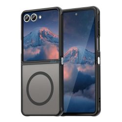   Szilikon telefonvédő (ütésállóság, matt, műanyag hátlap, kameravédő, MagSafe) FEKETE Samsung Galaxy Z Flip7 (SM-F766)