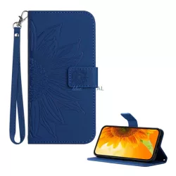   Tok álló, bőr hatású (FLIP, oldalra nyíló, asztali tartó, bankkártya tartó + kézpánt, napraforgó minta) VILÁGOSKÉK T Phone 3 5G