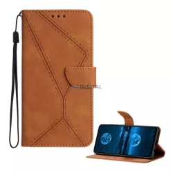   Tok álló, bőr hatású (FLIP, oldalra nyíló, asztali tartó, bankkártya tartó, varrás minta + kézpánt) BARNA T Phone 3 5G