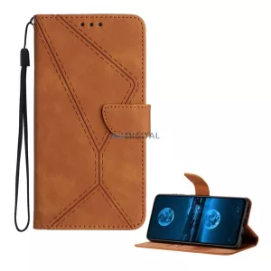Tok álló, bőr hatású (FLIP, oldalra nyíló, asztali tartó, bankkártya tartó, varrás minta + kézpánt) BARNA T Phone 3 5G