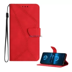   Tok álló, bőr hatású (FLIP, oldalra nyíló, asztali tartó, bankkártya tartó, varrás minta + kézpánt) PIROS T Phone 3 5G