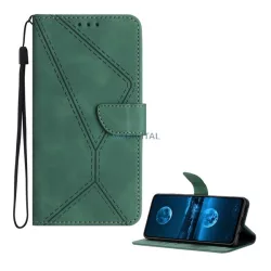   Tok álló, bőr hatású (FLIP, oldalra nyíló, asztali tartó, bankkártya tartó, varrás minta + kézpánt) SÖTÉTZÖLD T Phone 3 5G