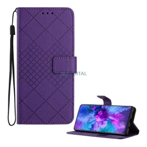 Tok álló, bőr hatású (FLIP, oldalra nyíló, asztali tartó, négyzet, prémium) LILA T Phone 3 5G