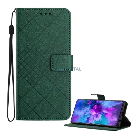 Tok álló, bőr hatású (FLIP, oldalra nyíló, asztali tartó, négyzet, prémium) SÖTÉTZÖLD T Phone 3 5G