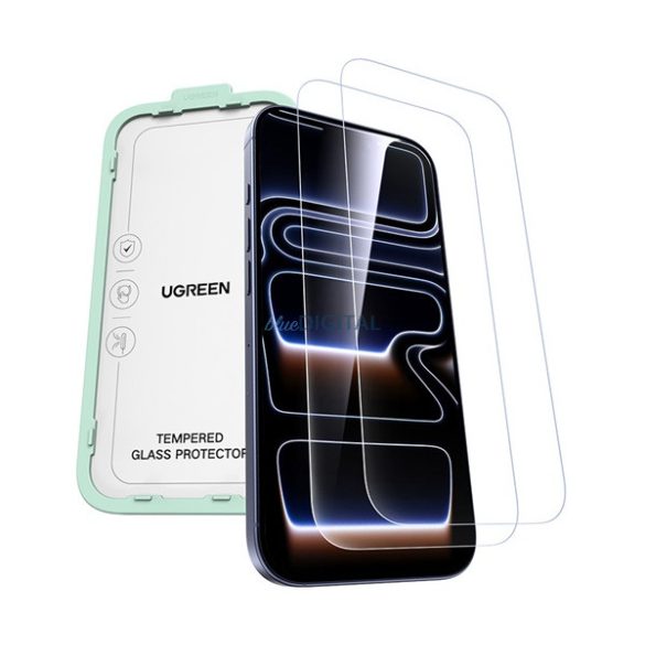 UGREEN SP1144 képernyővédő üveg 2db (2.5D, 0.33mm, 9H + segédkeret) ÁTLÁTSZÓ Apple iPhone 17 Pro
