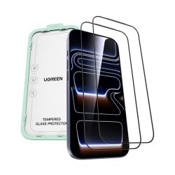   UGREEN SP1146 képernyővédő üveg 2db (2.5D, 0.33mm, 9H + segédkeret) FEKETE Apple iPhone 17 Pro